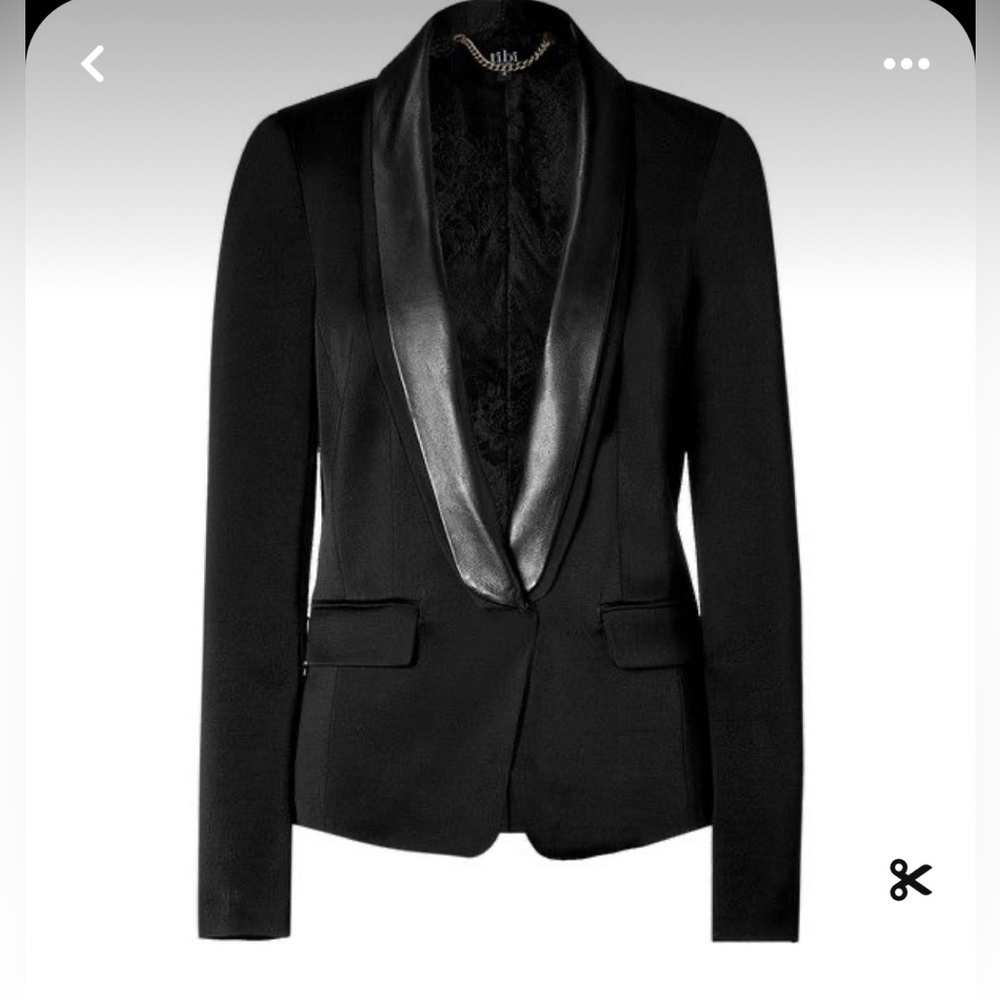 Tibi black tuxedo jacket Womens Size 8 leather lapels Formal New Years